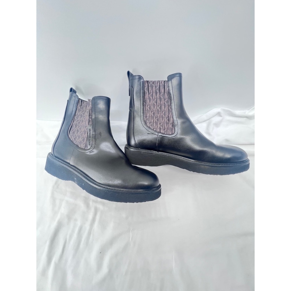 Michael Kors Mens 11 Black‎ Leather Chelsea Boots Lug Sole MK Logo Ankle Boots